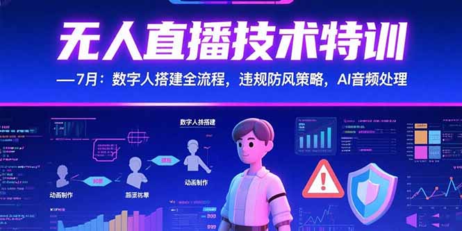 无人直播技术特训-7月：数字人搭建全流程，违规防风策略，AI音频处理-百盟网